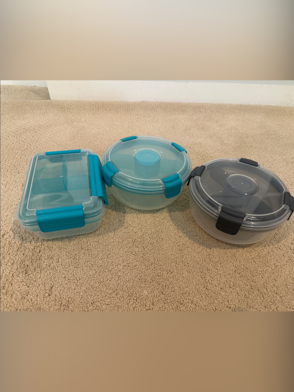 Set of 3 Divided Lunch Containers - Blue and Gray